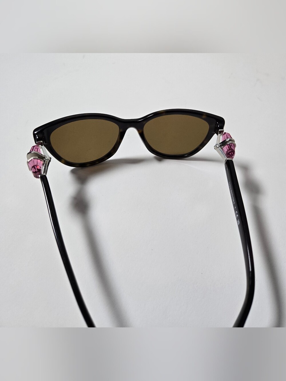 Swarovski Black Cat-Eye Sunglasses with Pink Crystal Temples